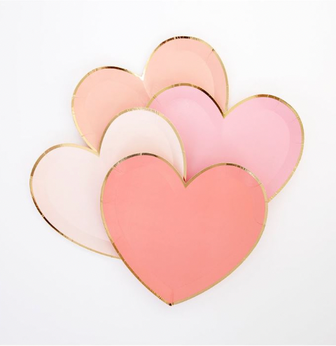 metallic pink heart plates